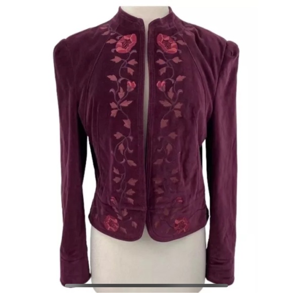 LUCKY BRAND Plum Putple Pink Velvet Floral Embroidered Jacket Blazer XS NWOT - Picture 1 of 8
